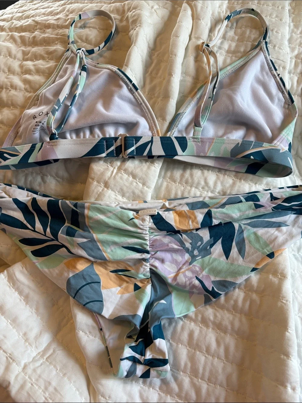 Roxy Floral Print Bikini Set in Cream, Blue, Green, Lavender lined 2 piece set